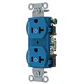 Hubbell Wiring Device-Kellems Straight Blade Devices, Receptacles, Duplex, Load Controlled, 20A 125V, 2-Pole 3-Wire Grounding, 5-20R, Back and Side Wired, Blue BR20C2BL